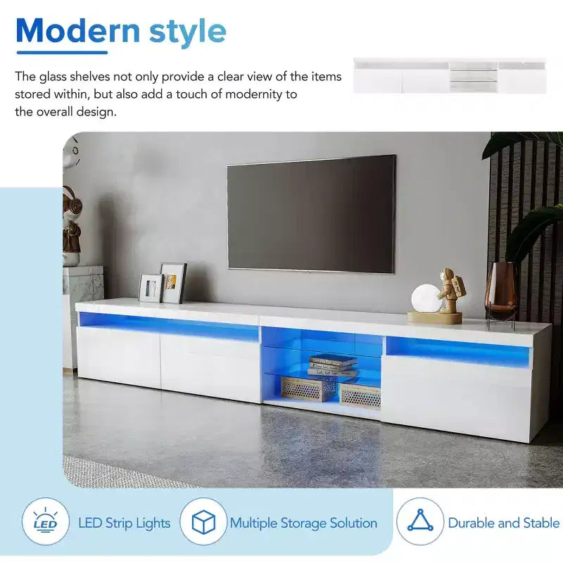 Whisen Modern TV Stand Fits TV's up to 105 in. with Ample Storage Space and LED Color Changing Lights