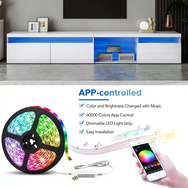 Whisen Modern TV Stand Fits TV's up to 105 in. with Ample Storage Space and LED Color Changing Lights