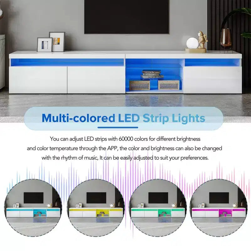 Whisen Modern TV Stand Fits TV's up to 105 in. with Ample Storage Space and LED Color Changing Lights