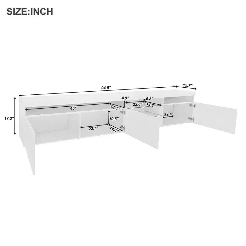 Whisen Modern TV Stand Fits TV's up to 105 in. with Ample Storage Space and LED Color Changing Lights