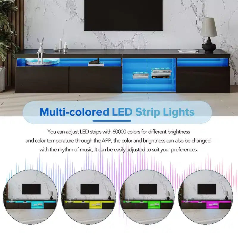 Whisen Modern TV Stand Fits TV's up to 105 in. with Ample Storage Space and LED Color Changing Lights