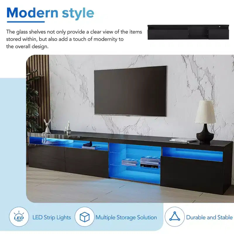 Whisen Modern TV Stand Fits TV's up to 105 in. with Ample Storage Space and LED Color Changing Lights