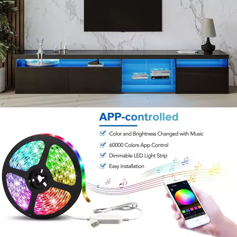 Whisen Modern TV Stand Fits TV's up to 105 in. with Ample Storage Space and LED Color Changing Lights