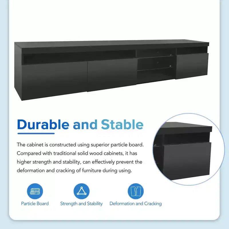 Whisen Modern TV Stand Fits TV's up to 105 in. with Ample Storage Space and LED Color Changing Lights