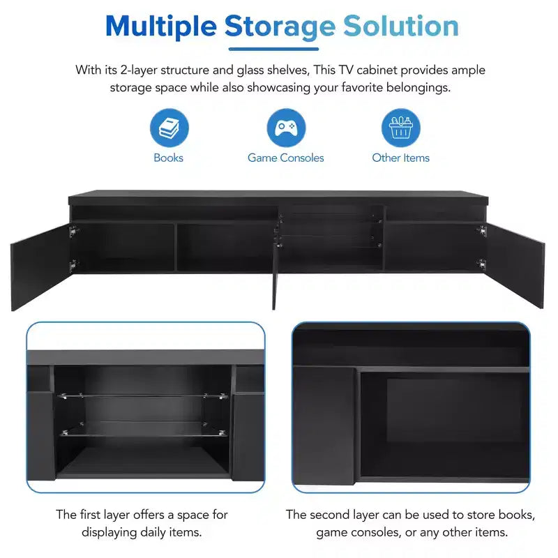 Whisen Modern TV Stand Fits TV's up to 105 in. with Ample Storage Space and LED Color Changing Lights