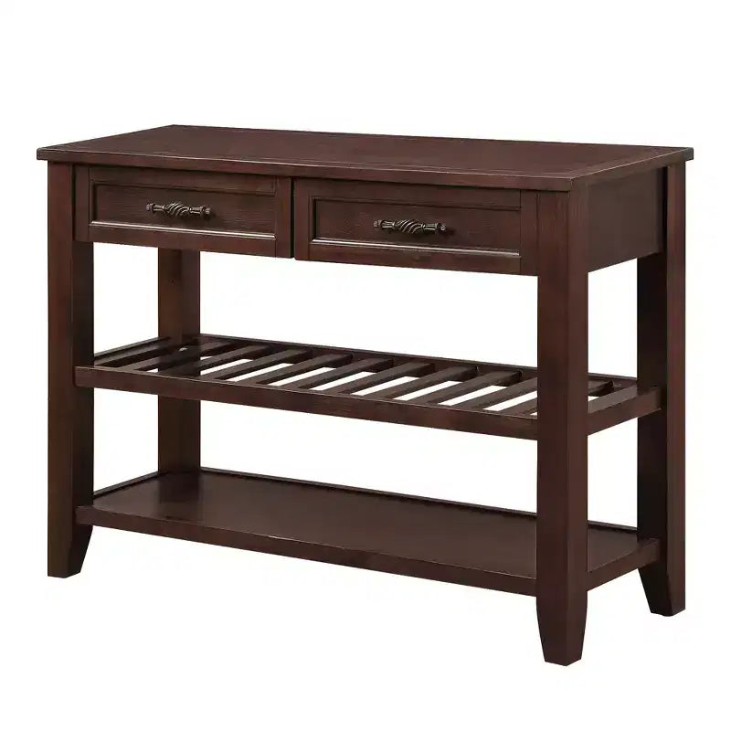 Whisen Mid-Century Style Console Table with Two Storage Drawers and Two Tiers Shelves