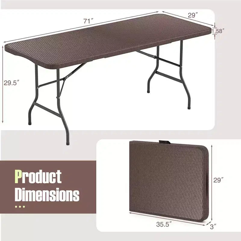 Costway 350 LBS Fold-in-Half Table with Rattan-Like HDPE Tabletop Safe Lock Mechanism