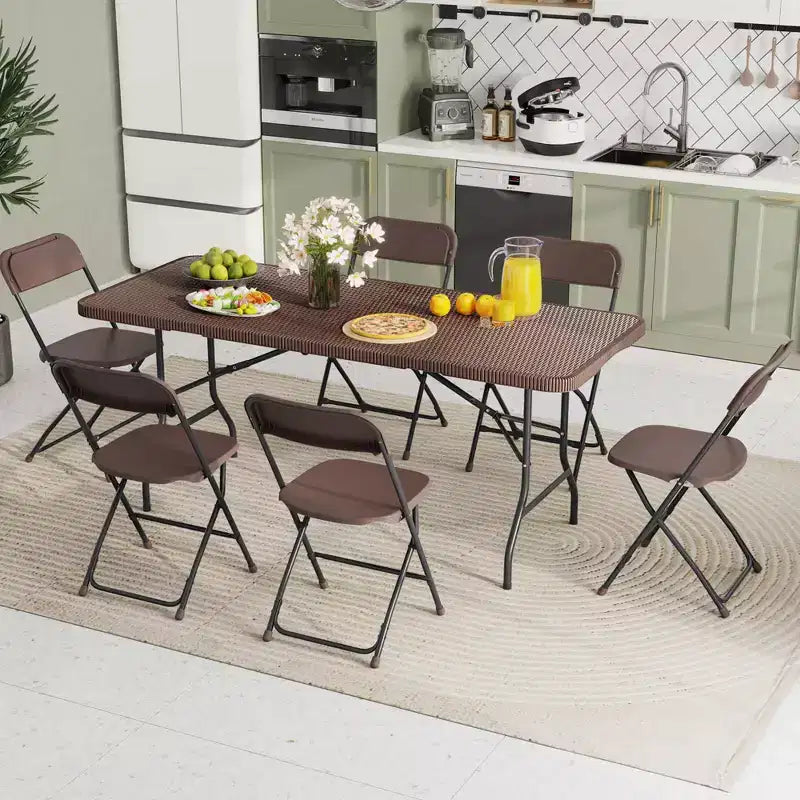 Costway 350 LBS Fold-in-Half Table with Rattan-Like HDPE Tabletop Safe Lock Mechanism
