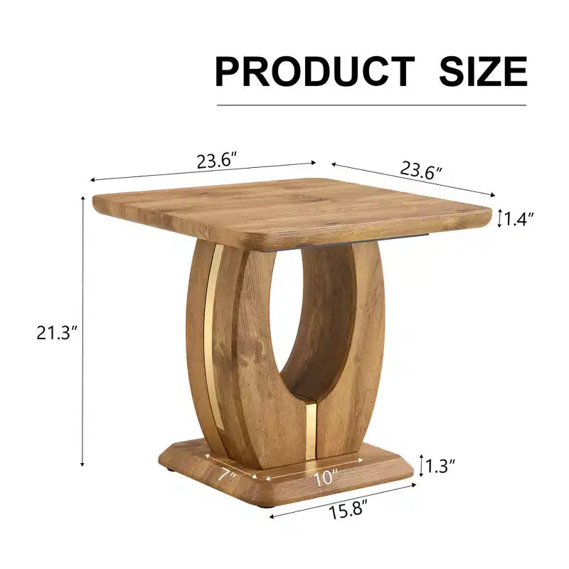 MAYEERTY Square Coffee Table Wood Grain MDF with Gold Accents 23.6x23.6x21.3 Inches