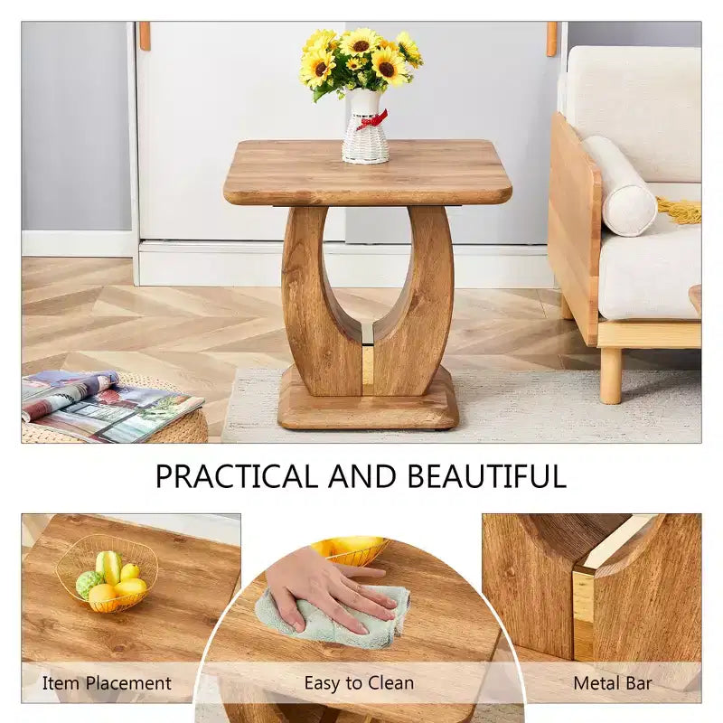 MAYEERTY Square Coffee Table Wood Grain MDF with Gold Accents 23.6x23.6x21.3 Inches