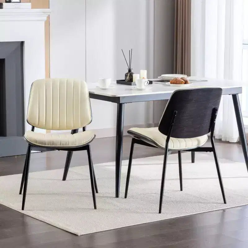TUYOHW PU Leather Kitchen Chairs Set of 2 with Metal Tapered Legs,Ergonomic Dining Chairs with Curved Backrest,Wider & Deeper Leg Spacing