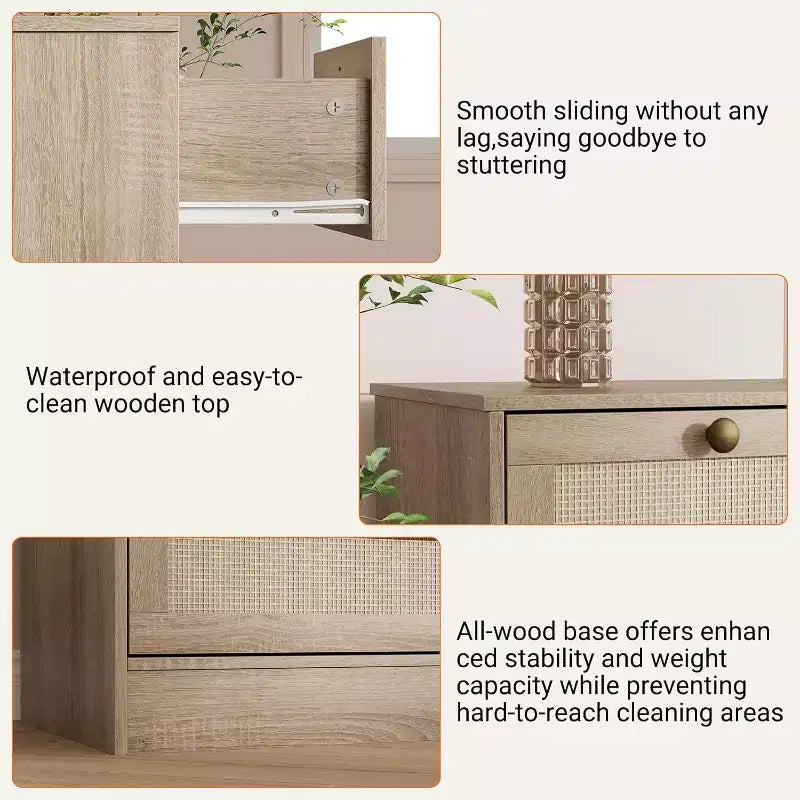 Wood Dressers for Bedroom with 12 Rattan Drawers, 61 Wide Chest of Drawers for Living Room, Wooden Closet Dressers, Modern TV Stand Dresser