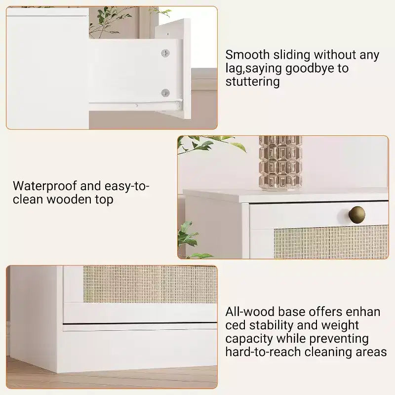 Wood Dressers for Bedroom with 12 Rattan Drawers, 61 Wide Chest of Drawers for Living Room, Wooden Closet Dressers, Modern TV Stand Dresser