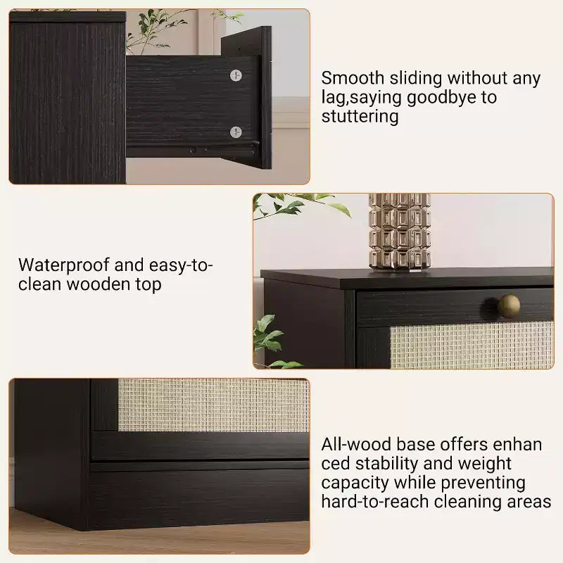 Wood Dressers for Bedroom with 12 Rattan Drawers, 61 Wide Chest of Drawers for Living Room, Wooden Closet Dressers, Modern TV Stand Dresser