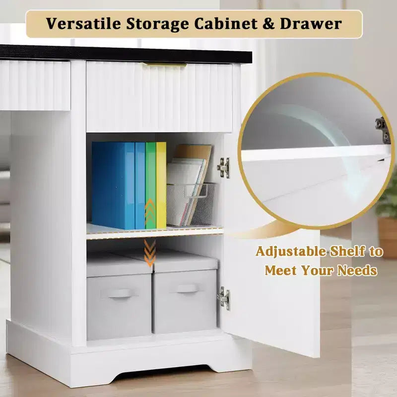 55 Executive Desk with 2 Drawers, Home Office Desk with Power Outlet & Pegboard, Wooden Computer Writing Desk for Living Room, Bedroom