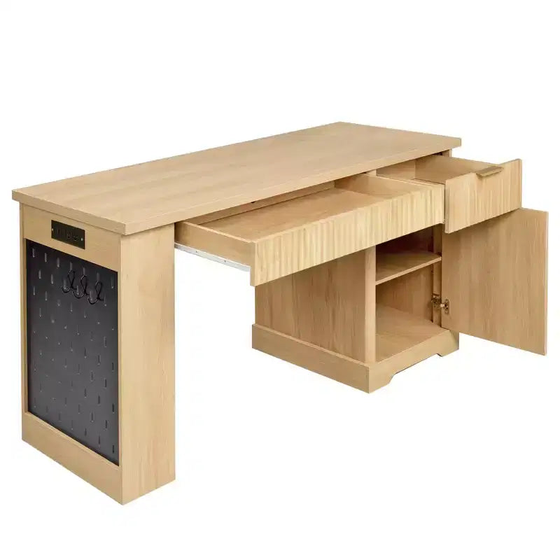 55 Executive Desk with 2 Drawers, Home Office Desk with Power Outlet & Pegboard, Wooden Computer Writing Desk for Living Room, Bedroom