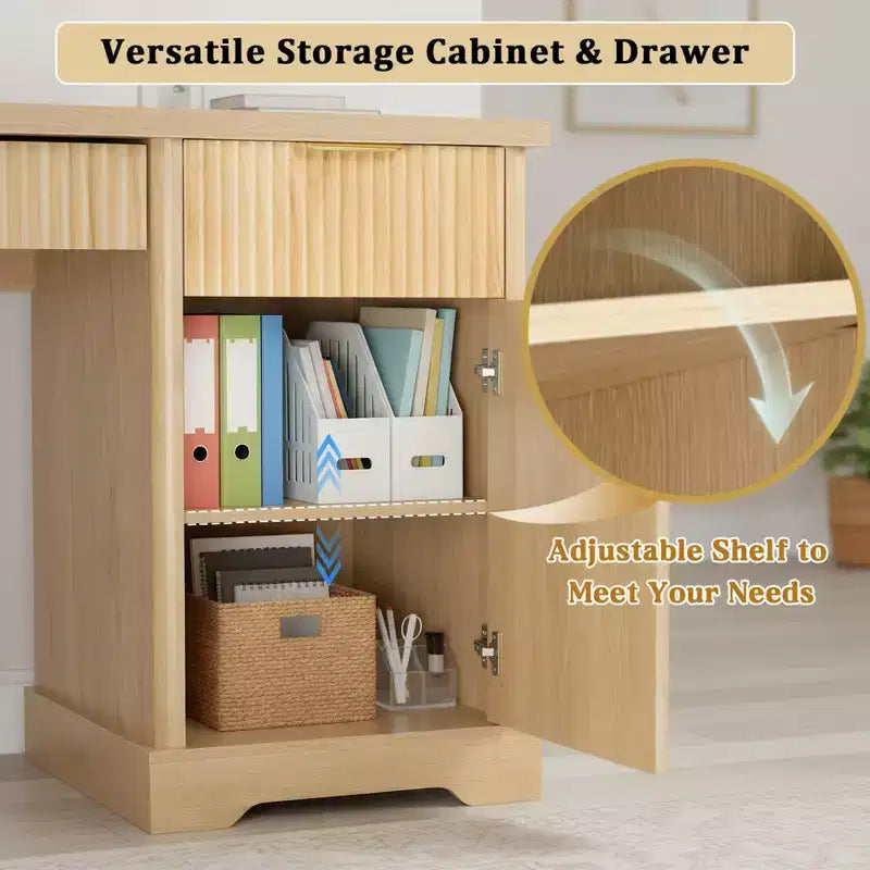 55 Executive Desk with 2 Drawers, Home Office Desk with Power Outlet & Pegboard, Wooden Computer Writing Desk for Living Room, Bedroom