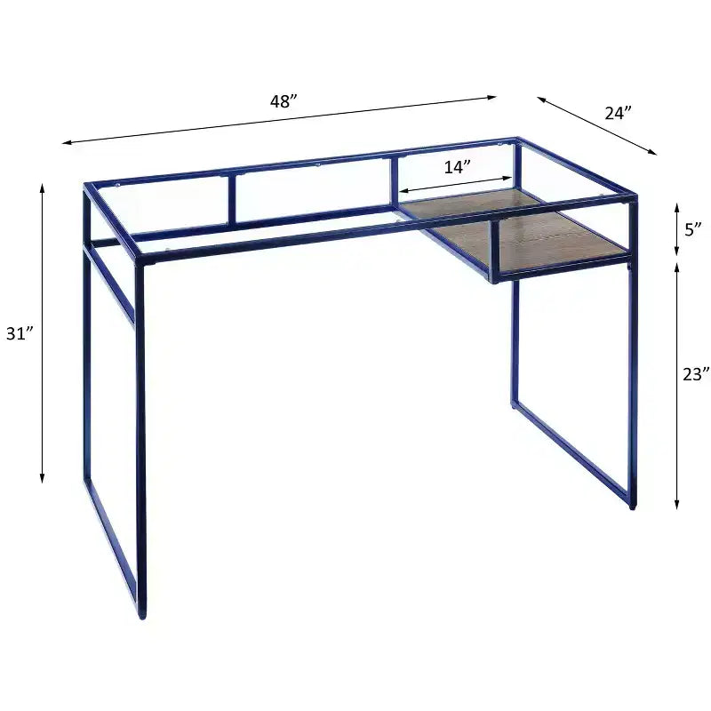 TUYOHW Writing Desk,Study Desks with Storage Shelf,Clear Glass Top,Metal Frame,Sled Base,Modern Rectangular Desk for Home Office,Study,Bedroom