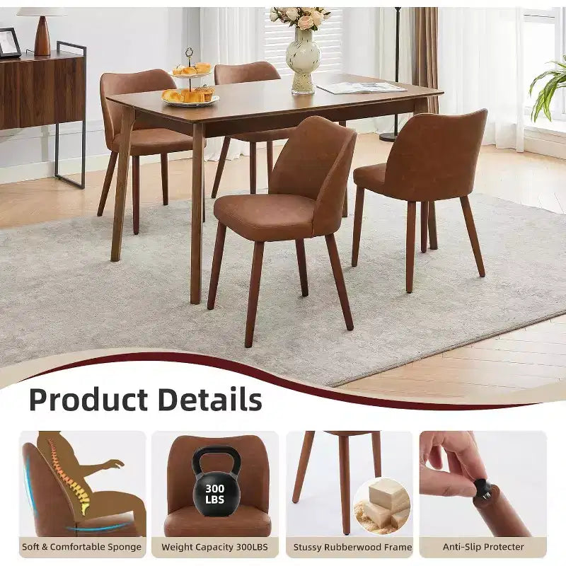 Modern Dining Chairs - Upholstery Kitchen Chairs with High Backrest, Thick Padded Seats & Wood Legs, Ideal for Dining Room/Kitchen