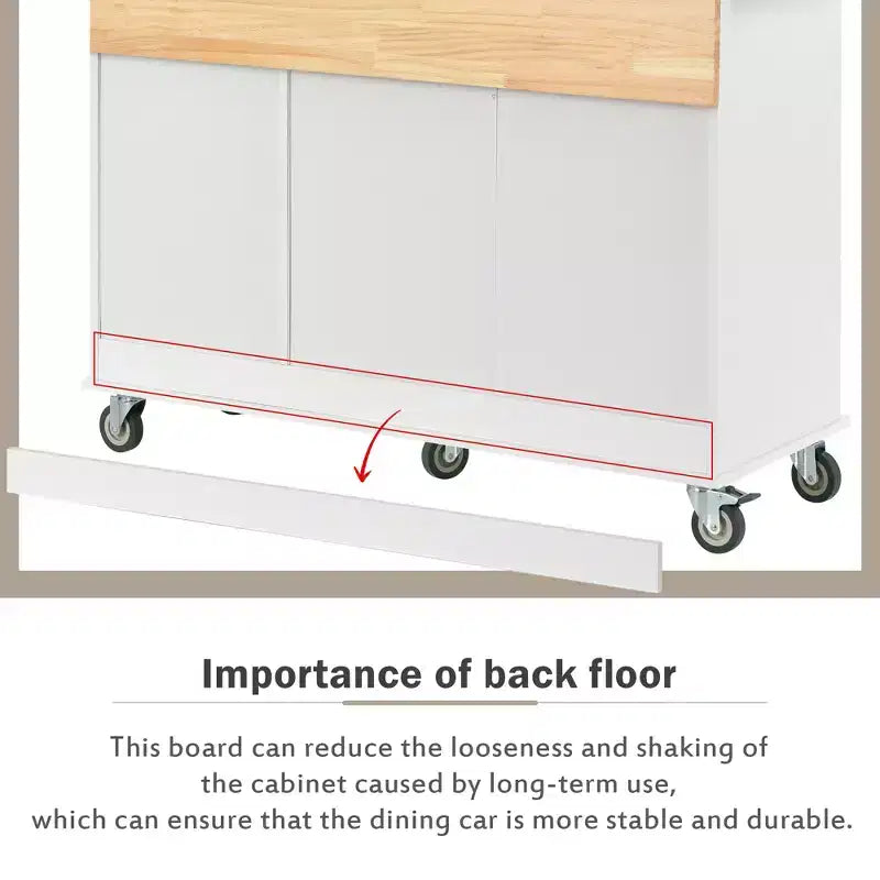 sumyeg Rolling Kitchen Island with Solid Wood Top, Drop Leaf Bar, Locking Wheels, Storage Cabinet, Spice Rack, Towel Rack and Drawer, 52.7inch