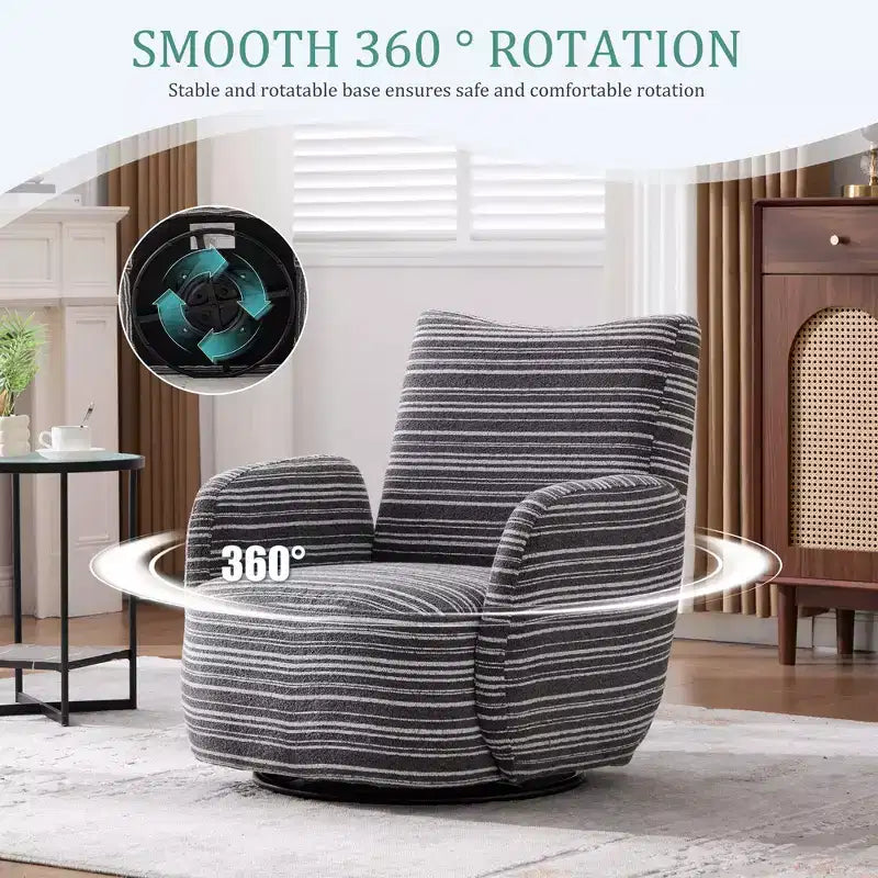 TUYOHW Modern Swivel Accent Chair with Striped Upholstered Leisure Single Sofa with Metal Bracket Armrest Swivel Chair for Living Room, Bedroom