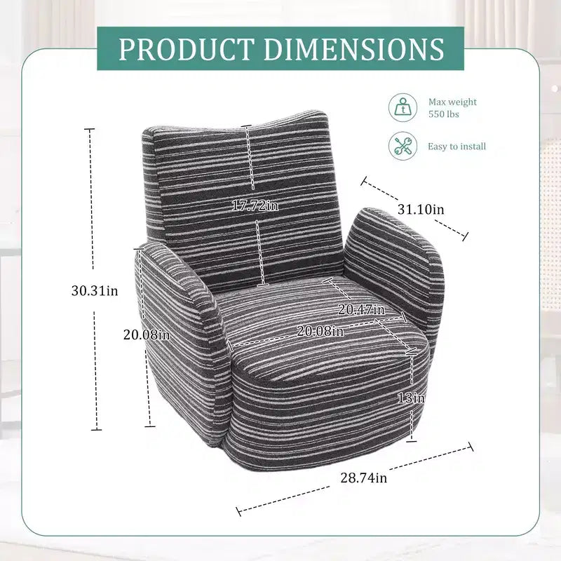 TUYOHW Modern Swivel Accent Chair with Striped Upholstered Leisure Single Sofa with Metal Bracket Armrest Swivel Chair for Living Room, Bedroom