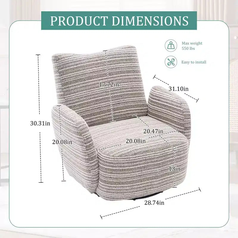 TUYOHW Modern Swivel Accent Chair with Striped Upholstered Leisure Single Sofa with Metal Bracket Armrest Swivel Chair for Living Room, Bedroom