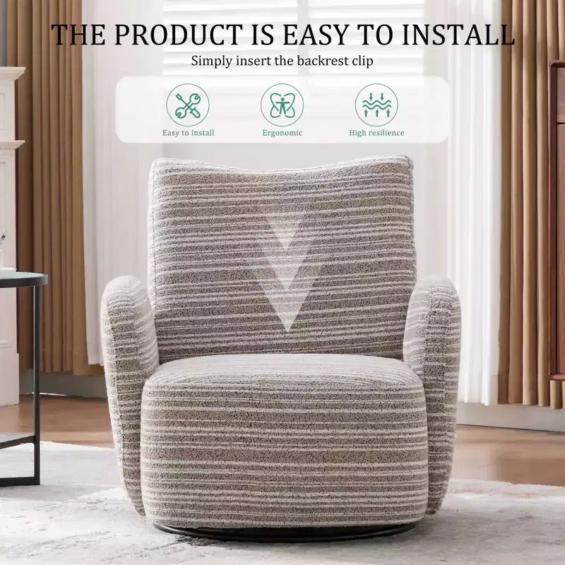 TUYOHW Modern Swivel Accent Chair with Striped Upholstered Leisure Single Sofa with Metal Bracket Armrest Swivel Chair for Living Room, Bedroom