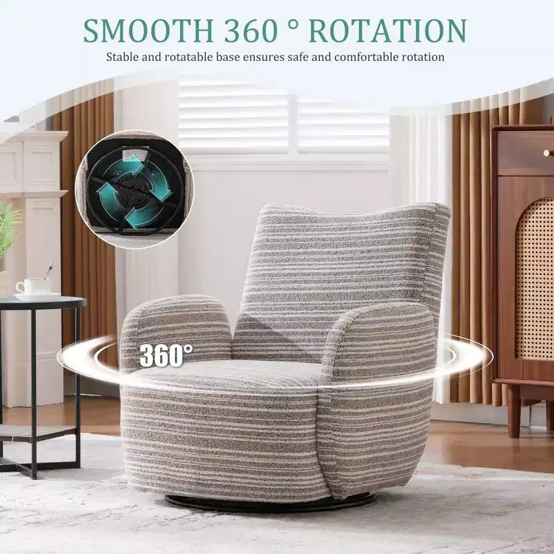 TUYOHW Modern Swivel Accent Chair with Striped Upholstered Leisure Single Sofa with Metal Bracket Armrest Swivel Chair for Living Room, Bedroom