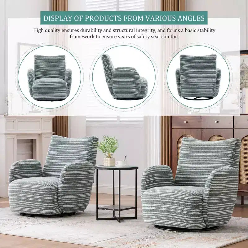 TUYOHW Modern Swivel Accent Chair with Striped Upholstered Leisure Single Sofa with Metal Bracket Armrest Swivel Chair for Living Room, Bedroom