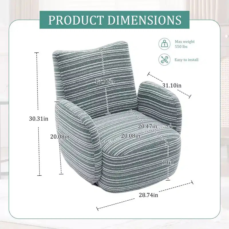 TUYOHW Modern Swivel Accent Chair with Striped Upholstered Leisure Single Sofa with Metal Bracket Armrest Swivel Chair for Living Room, Bedroom