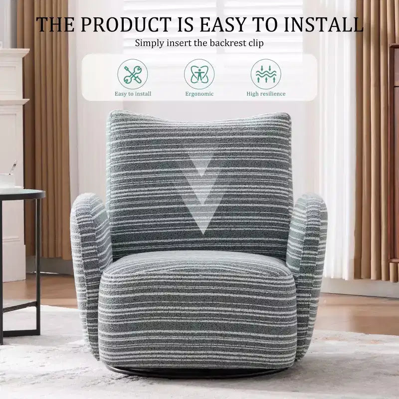 TUYOHW Modern Swivel Accent Chair with Striped Upholstered Leisure Single Sofa with Metal Bracket Armrest Swivel Chair for Living Room, Bedroom