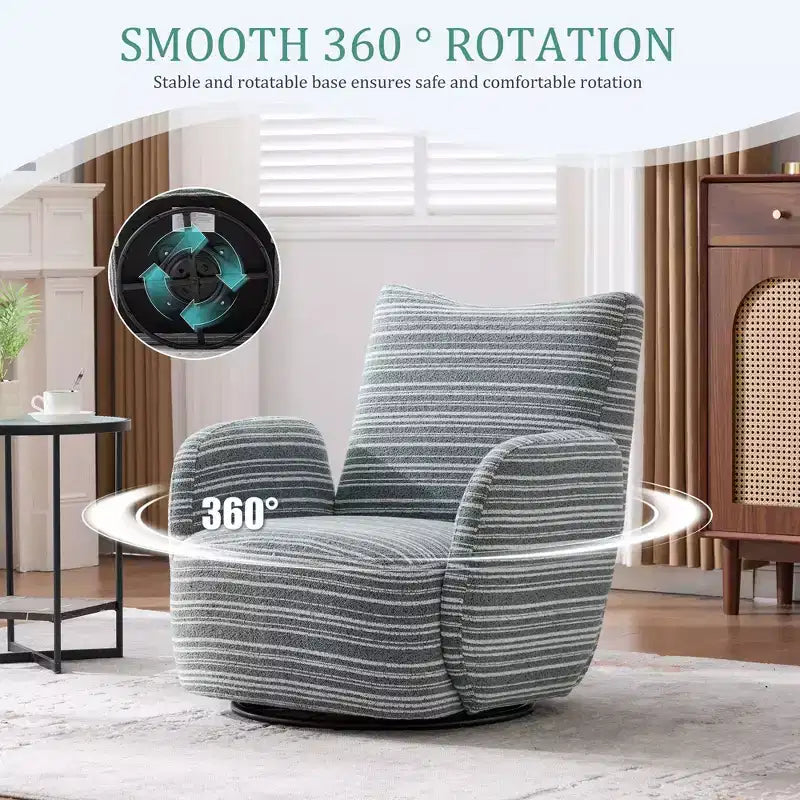 TUYOHW Modern Swivel Accent Chair with Striped Upholstered Leisure Single Sofa with Metal Bracket Armrest Swivel Chair for Living Room, Bedroom