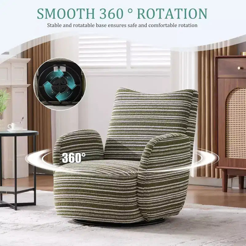 TUYOHW Modern Swivel Accent Chair with Striped Upholstered Leisure Single Sofa with Metal Bracket Armrest Swivel Chair for Living Room, Bedroom