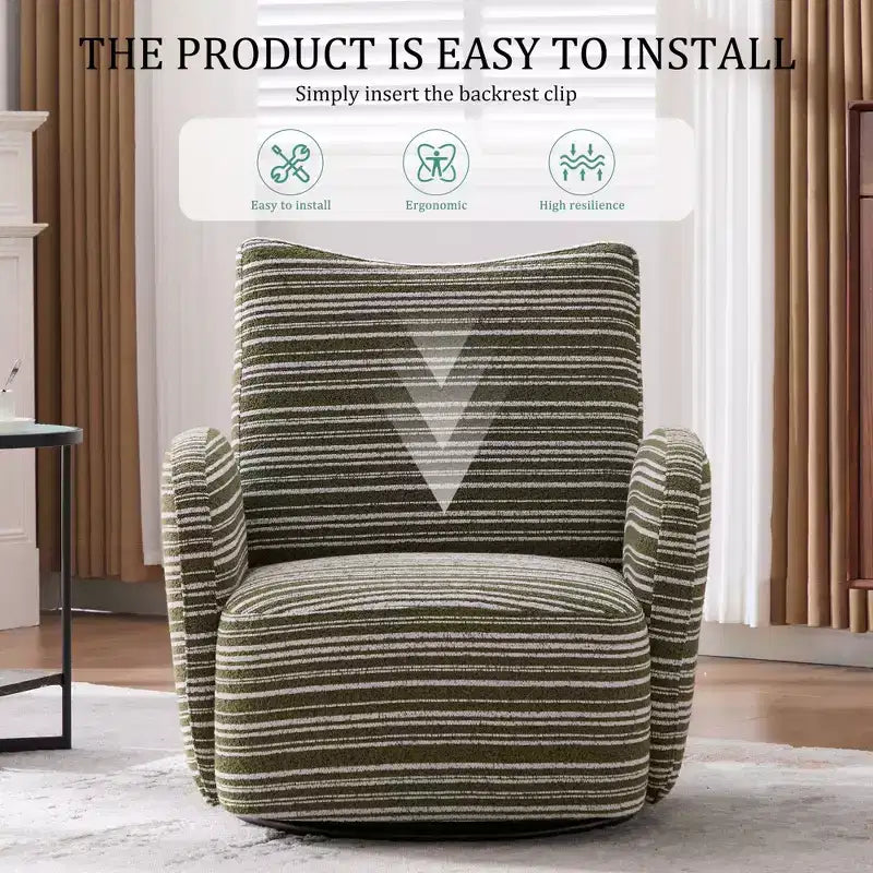 TUYOHW Modern Swivel Accent Chair with Striped Upholstered Leisure Single Sofa with Metal Bracket Armrest Swivel Chair for Living Room, Bedroom