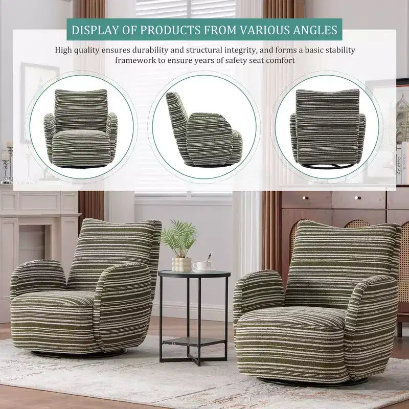 TUYOHW Modern Swivel Accent Chair with Striped Upholstered Leisure Single Sofa with Metal Bracket Armrest Swivel Chair for Living Room, Bedroom