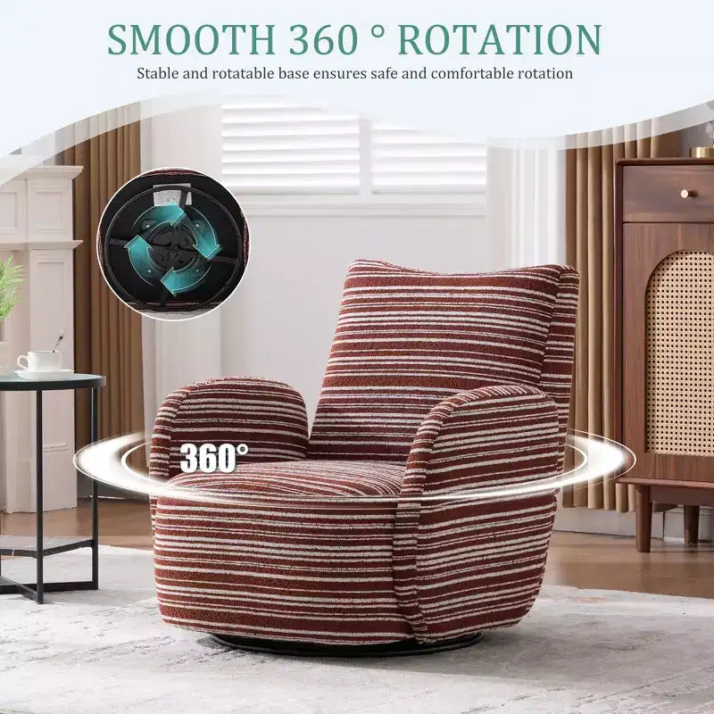 TUYOHW Modern Swivel Accent Chair with Striped Upholstered Leisure Single Sofa with Metal Bracket Armrest Swivel Chair for Living Room, Bedroom