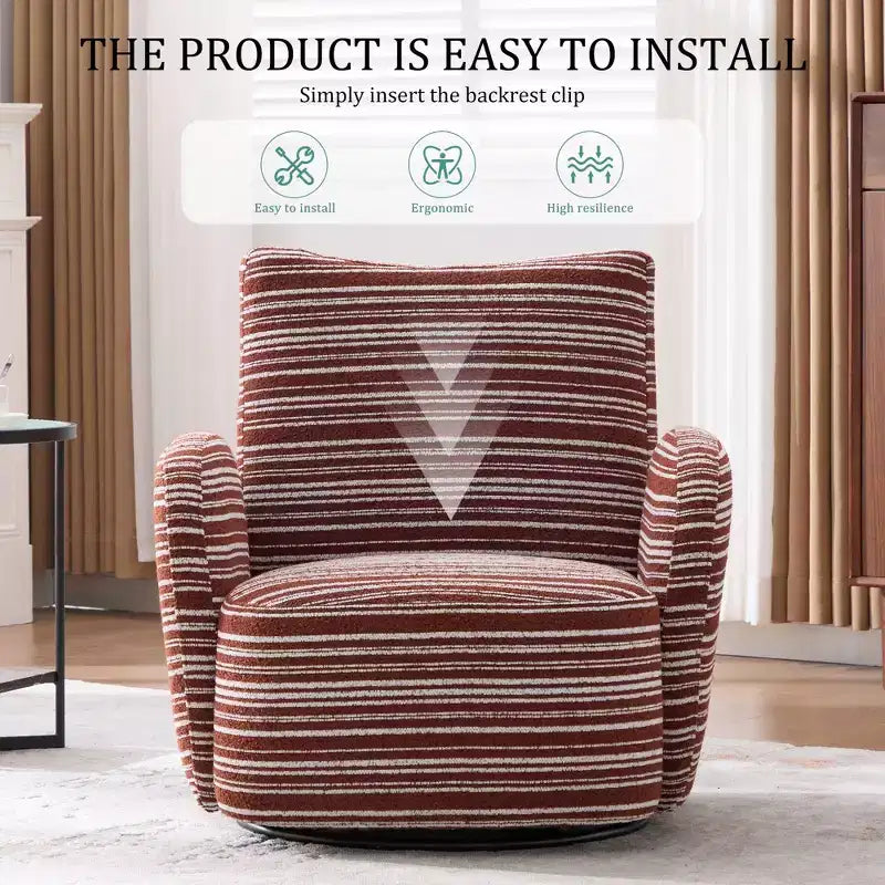 TUYOHW Modern Swivel Accent Chair with Striped Upholstered Leisure Single Sofa with Metal Bracket Armrest Swivel Chair for Living Room, Bedroom