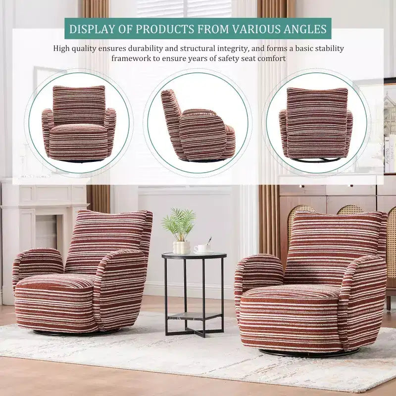 TUYOHW Modern Swivel Accent Chair with Striped Upholstered Leisure Single Sofa with Metal Bracket Armrest Swivel Chair for Living Room, Bedroom