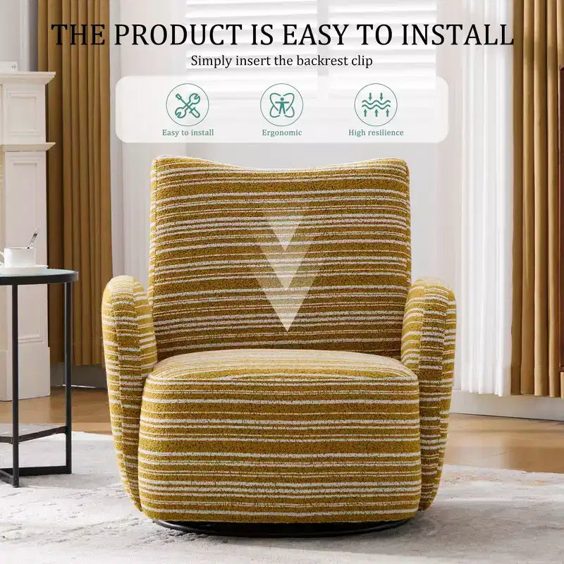 TUYOHW Modern Swivel Accent Chair with Striped Upholstered Leisure Single Sofa with Metal Bracket Armrest Swivel Chair for Living Room, Bedroom