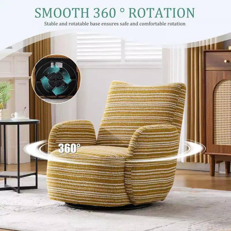 TUYOHW Modern Swivel Accent Chair with Striped Upholstered Leisure Single Sofa with Metal Bracket Armrest Swivel Chair for Living Room, Bedroom