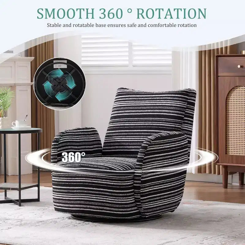 TUYOHW Modern Swivel Accent Chair with Striped Upholstered Leisure Single Sofa with Metal Bracket Armrest Swivel Chair for Living Room, Bedroom