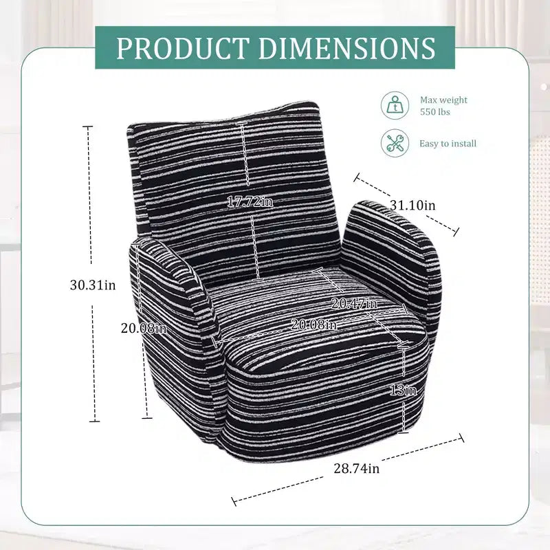 TUYOHW Modern Swivel Accent Chair with Striped Upholstered Leisure Single Sofa with Metal Bracket Armrest Swivel Chair for Living Room, Bedroom