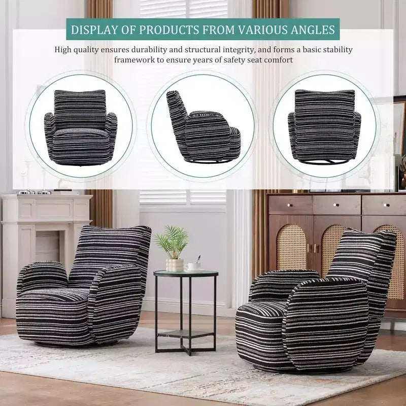 TUYOHW Modern Swivel Accent Chair with Striped Upholstered Leisure Single Sofa with Metal Bracket Armrest Swivel Chair for Living Room, Bedroom