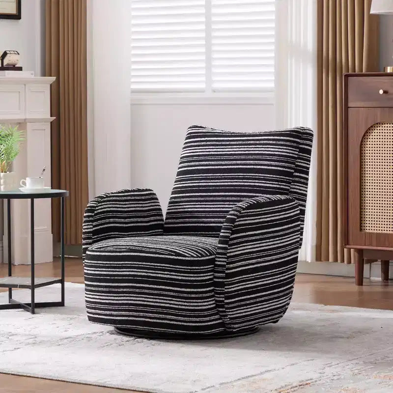 TUYOHW Modern Swivel Accent Chair with Striped Upholstered Leisure Single Sofa with Metal Bracket Armrest Swivel Chair for Living Room, Bedroom