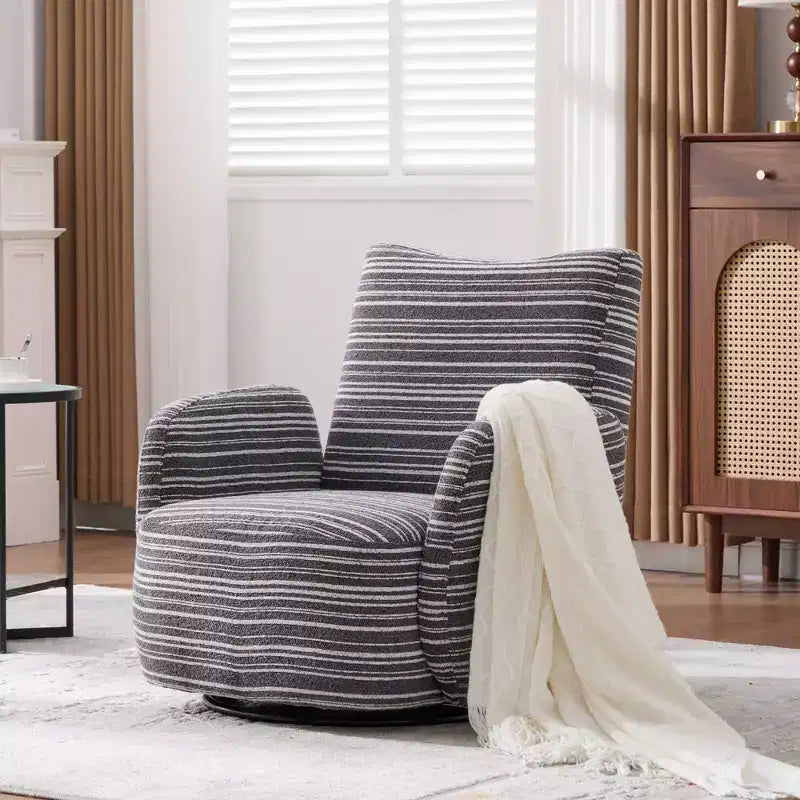 TUYOHW Modern Swivel Accent Chair with Striped Upholstered Leisure Single Sofa with Metal Bracket Armrest Swivel Chair for Living Room, Bedroom