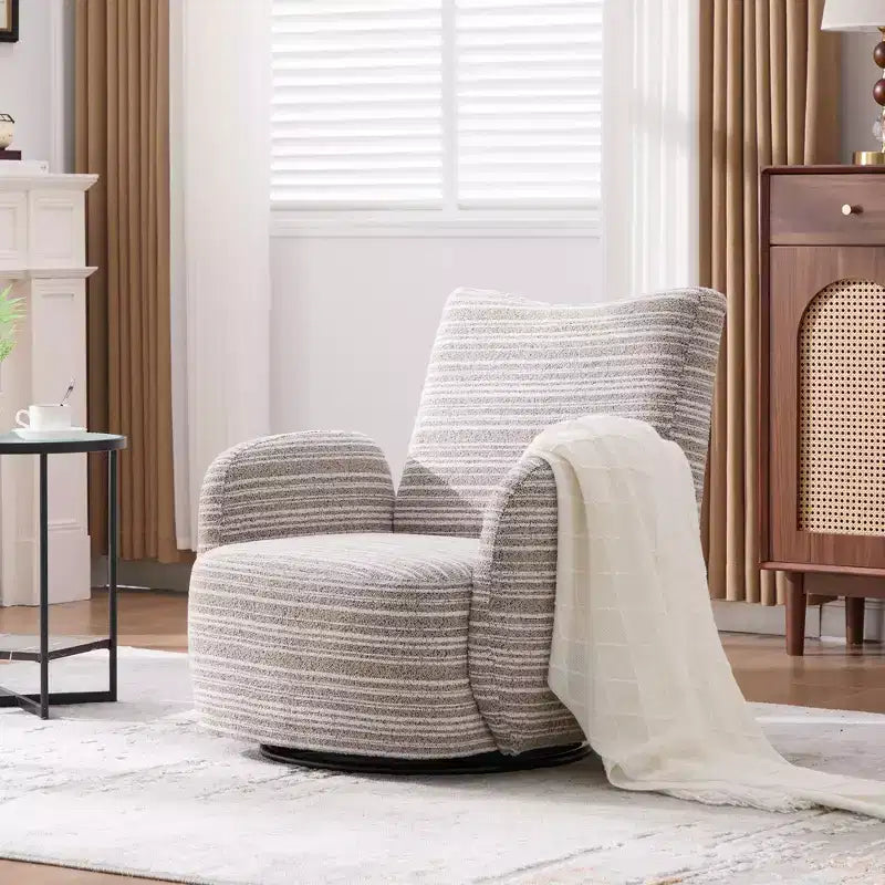 TUYOHW Modern Swivel Accent Chair with Striped Upholstered Leisure Single Sofa with Metal Bracket Armrest Swivel Chair for Living Room, Bedroom