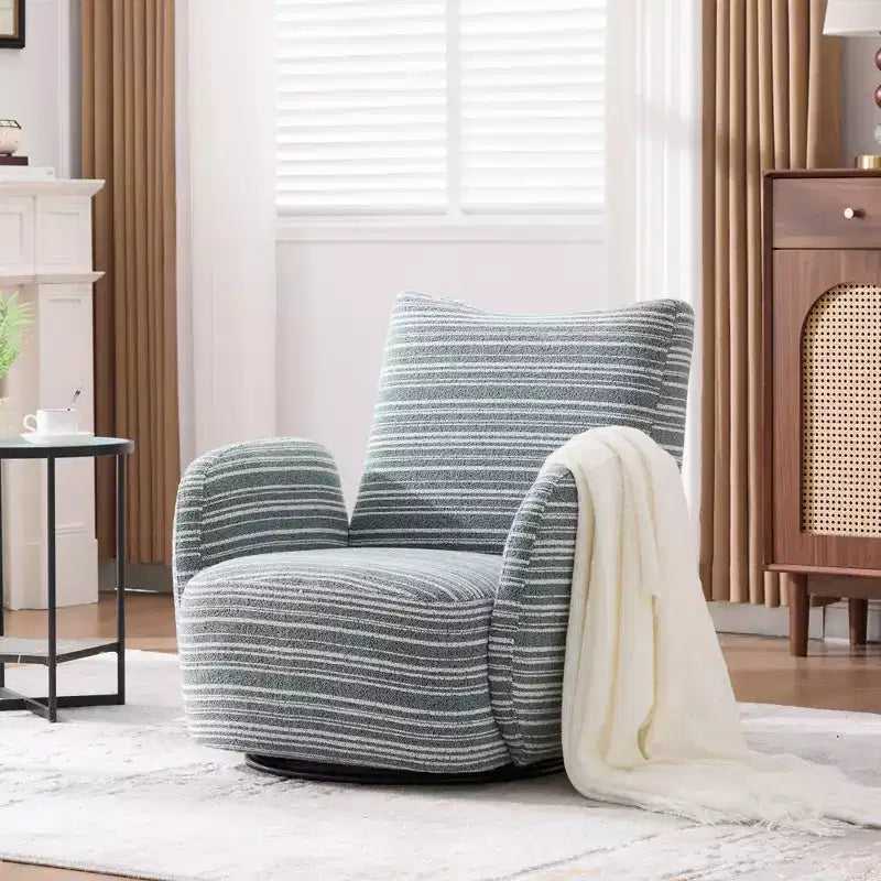 TUYOHW Modern Swivel Accent Chair with Striped Upholstered Leisure Single Sofa with Metal Bracket Armrest Swivel Chair for Living Room, Bedroom