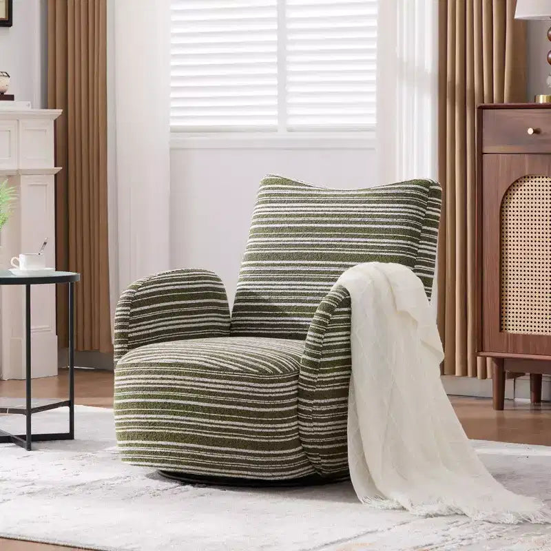 TUYOHW Modern Swivel Accent Chair with Striped Upholstered Leisure Single Sofa with Metal Bracket Armrest Swivel Chair for Living Room, Bedroom