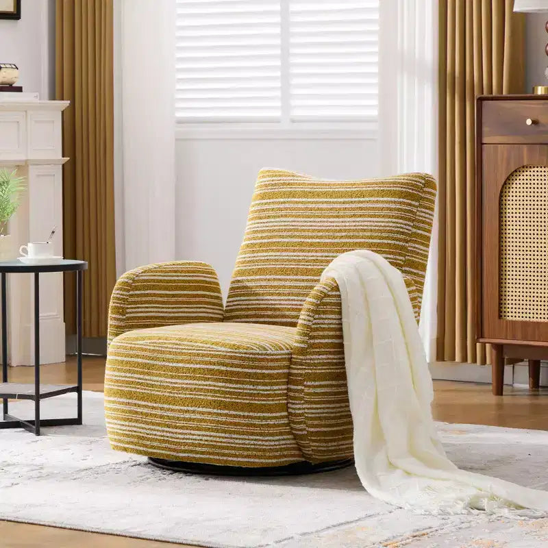 TUYOHW Modern Swivel Accent Chair with Striped Upholstered Leisure Single Sofa with Metal Bracket Armrest Swivel Chair for Living Room, Bedroom
